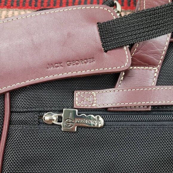 Jack Georges Black Brown Canvas Leather Messenger Laptop Bag Carry On Simple - Picture 3 of 12